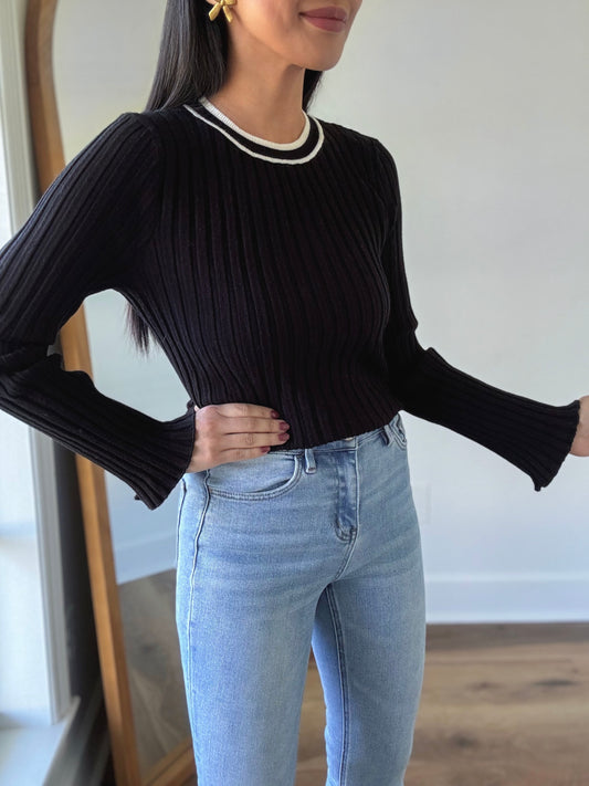 Contrast Neck LS Top