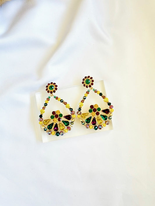 Mardi Gras Stone Dangle Earrings