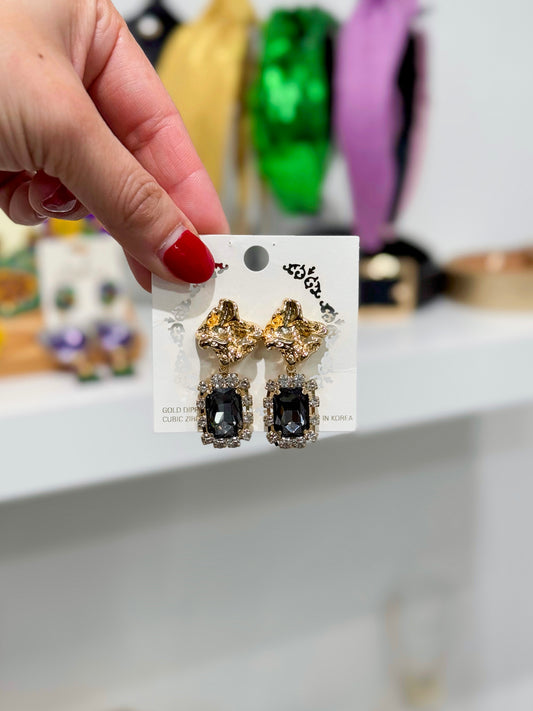 Stone Statement Earrings- Gold/ Black Diamond