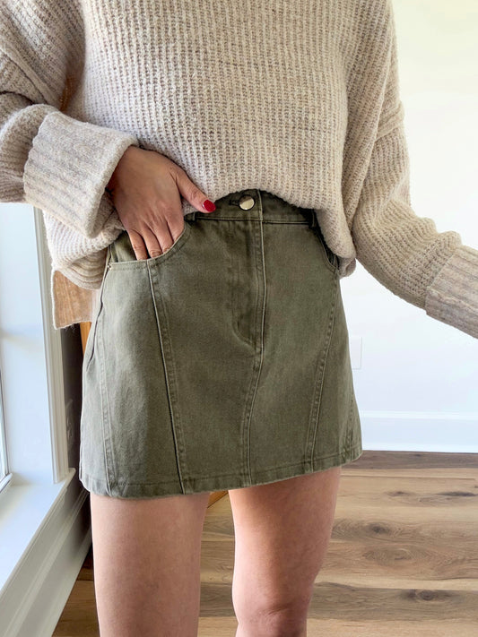 Olive Denim Skort