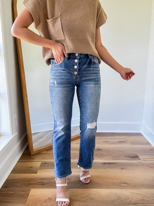 Buttoned Cropped Flares