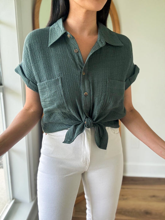 Forest Green Button Down Top