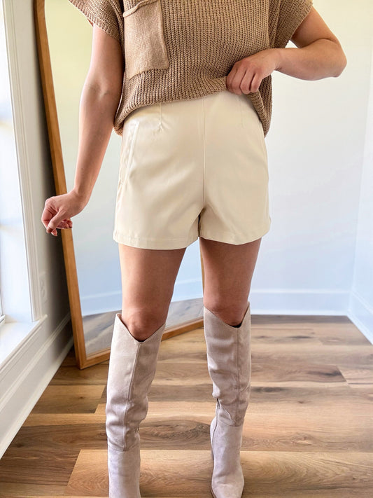 Ivory Faux Leather Shorts