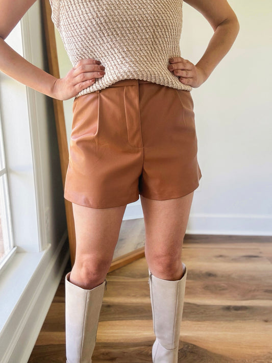 Nikki Pleather Shorts-Camel