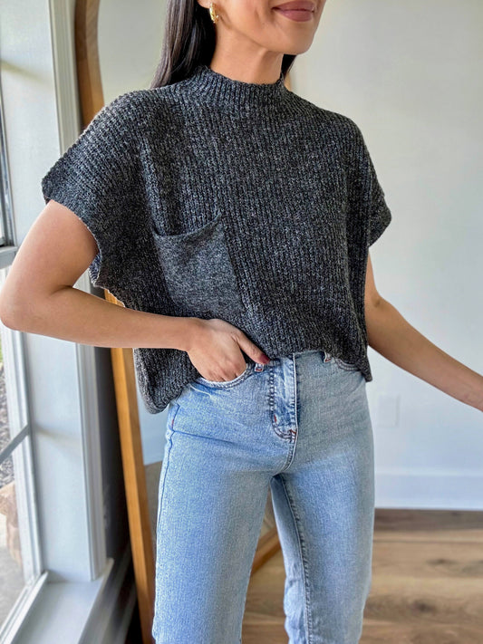 Charcoal Pocket Sweater Top