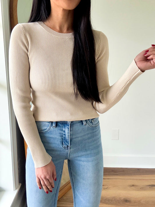 Basic Essential Sweater Top-Natural