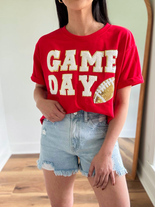 Game Day Football Patch Top- Red