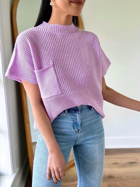 Lavender Pocket Sweater Top