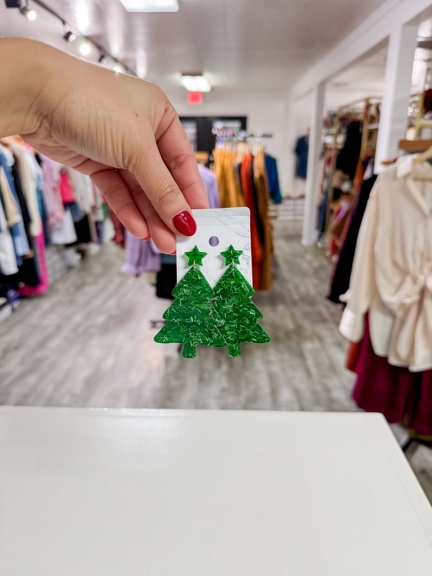 Confetti Christmas Tree Earrings - Green