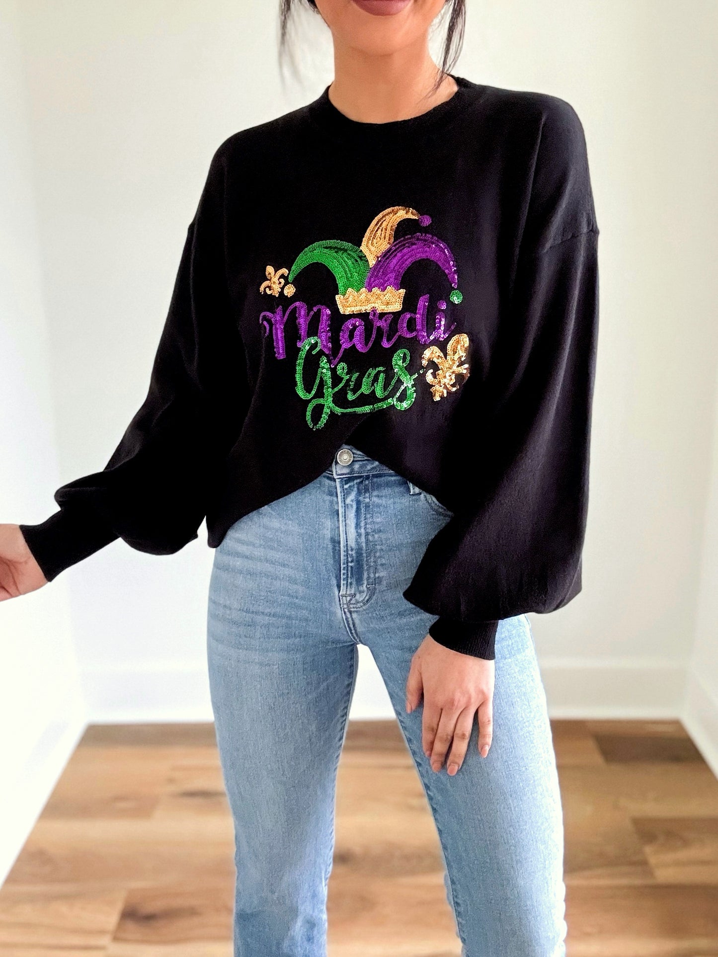 Sequin Mardi Gras Black Sweater