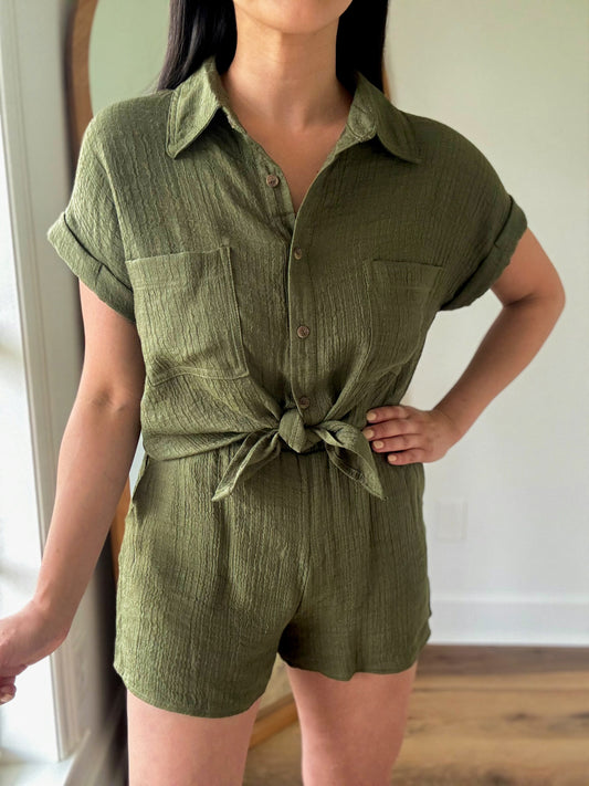 Olive Button Down Top