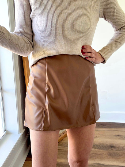 Dual Slit Skort- Camel