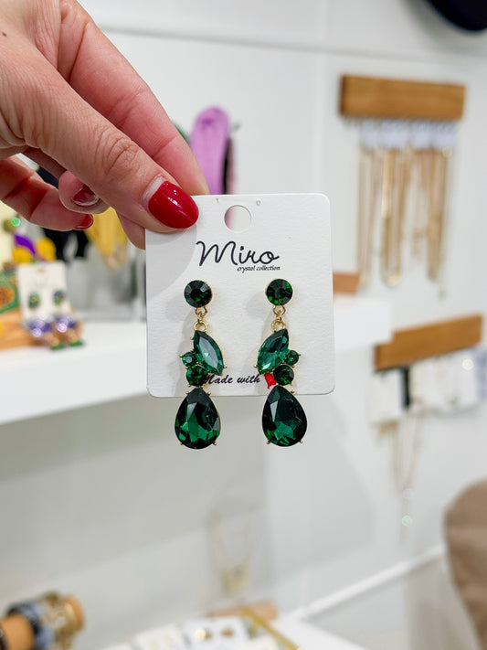 Marquis Dropdown Earrings - Gold/Emerald