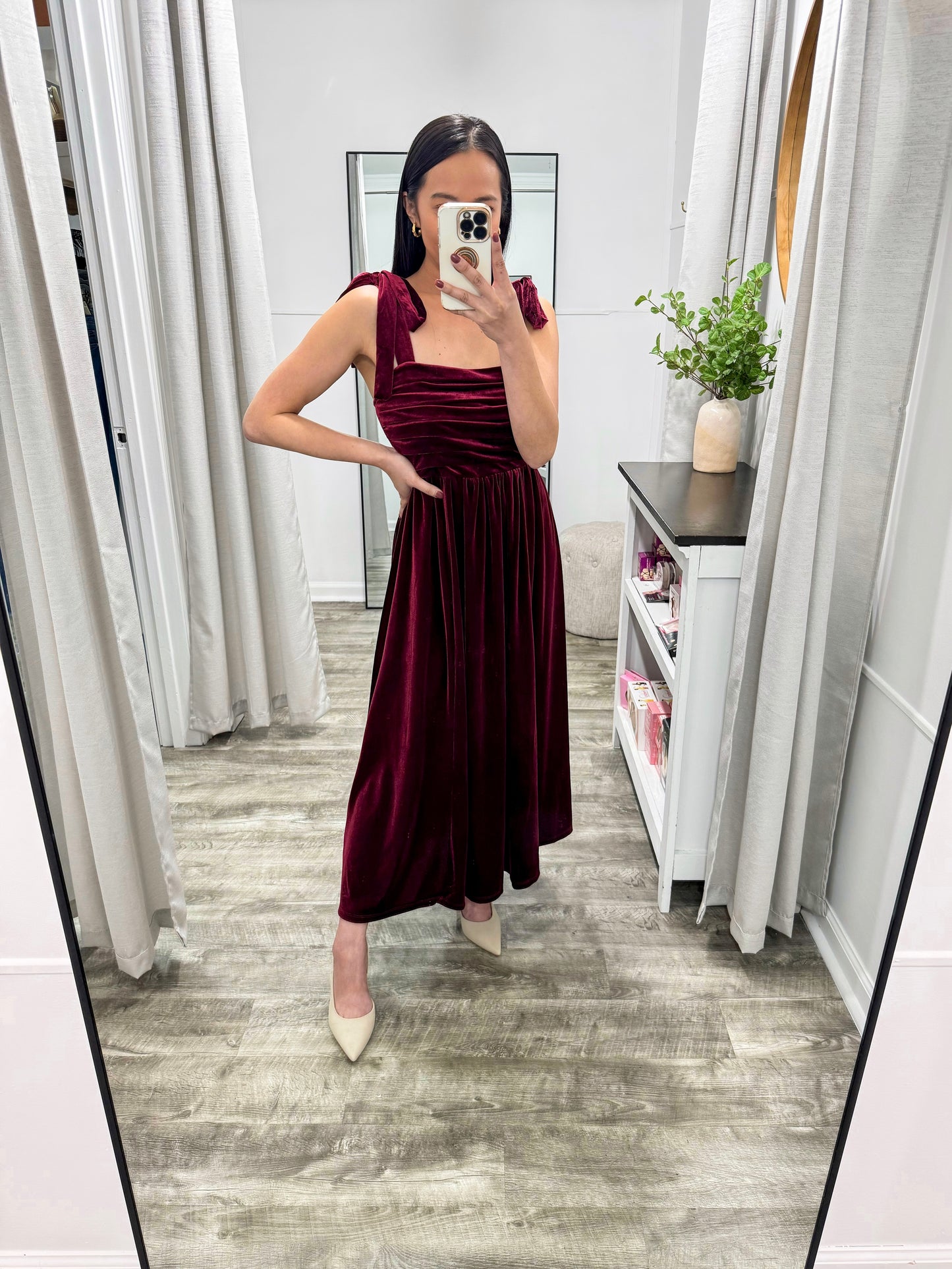 Velvet Tie Strap Midi Dress