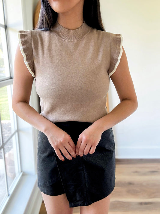 Mocha Contrast Ruffle Top