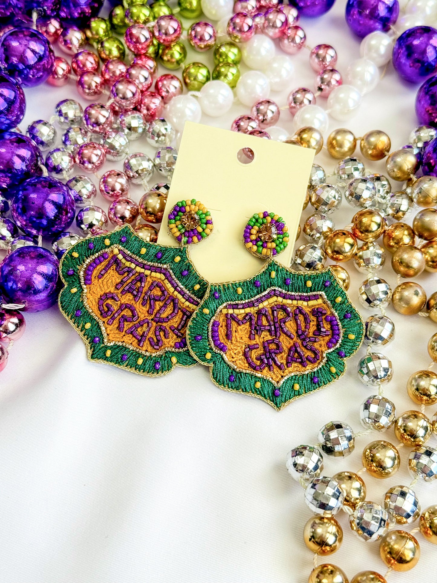 Mardi Gras Seed Beaded Earrings