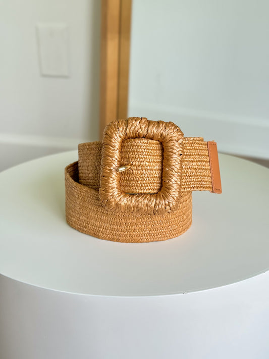 Cognac Straw Elastic Belt