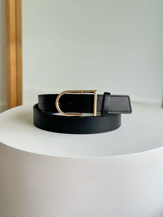 D Buckle Faux Leather Belt