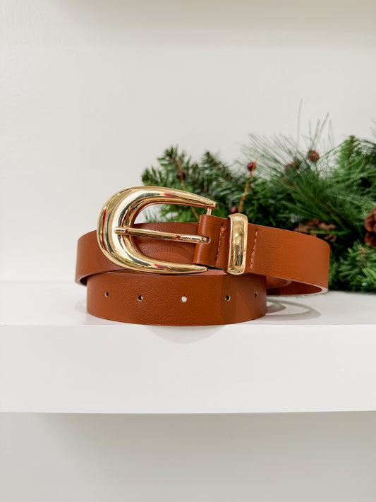 Cognac Faux Leather Belt